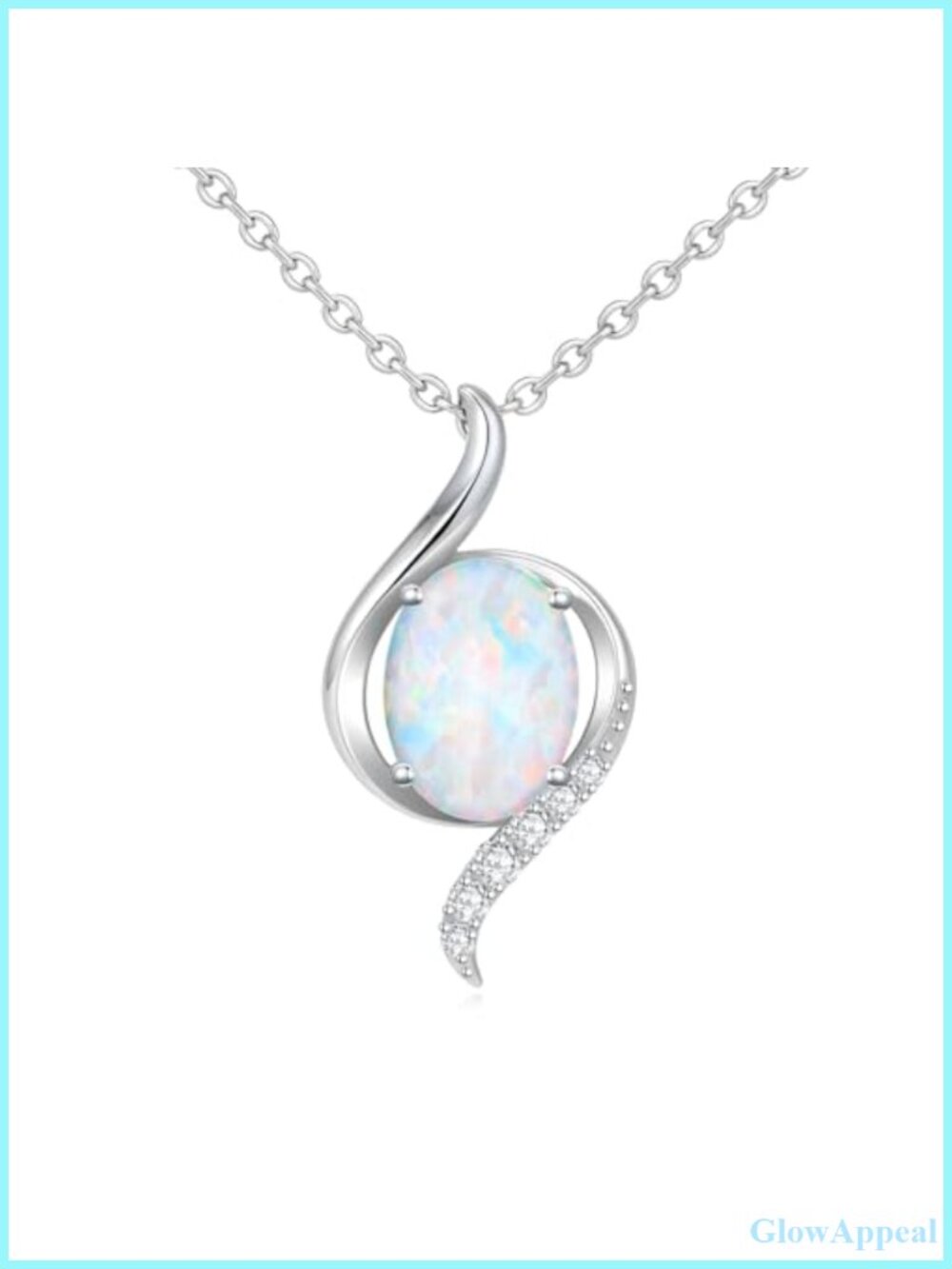 925 Sterling Silver White Opal Necklace 7x9mm Oval Pendant with Diamond Dainty